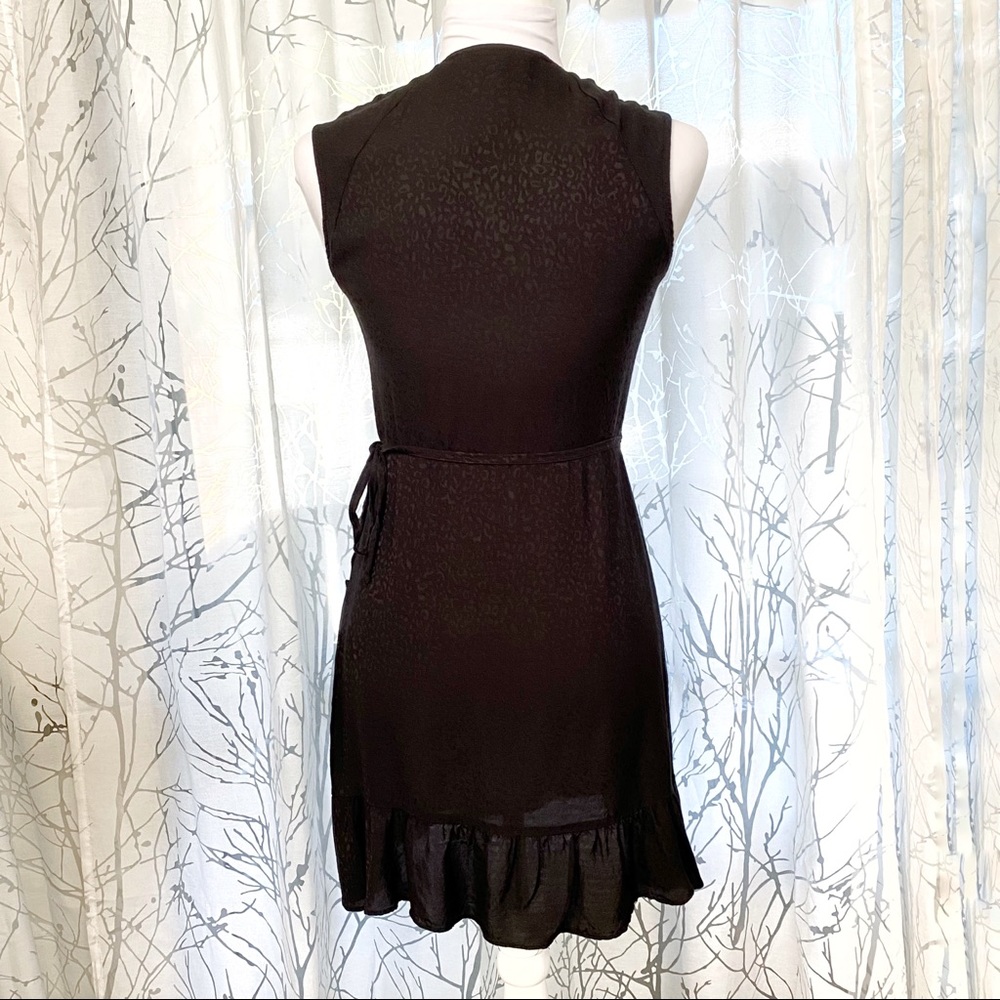 All Saints Krystal Black leopard print ruffle trim sleeveless wrap dress - Picture 8 of 13